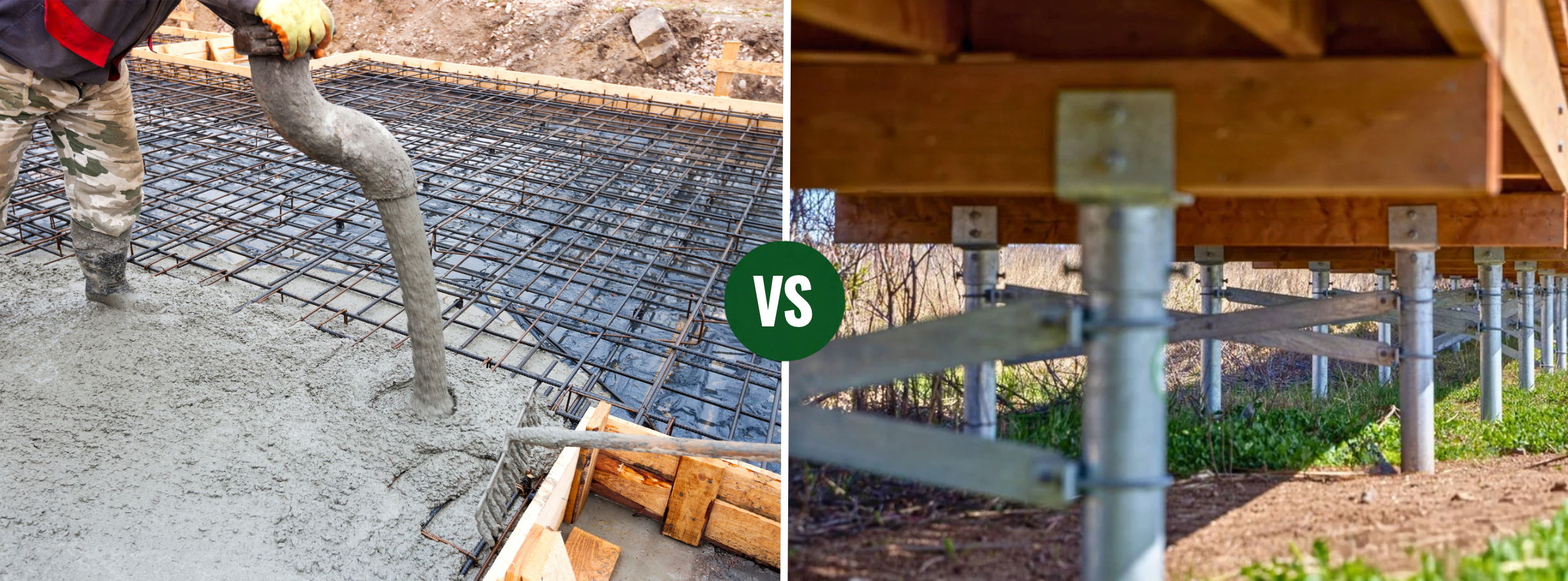 Concrete foundation compared with galvanised screw piles